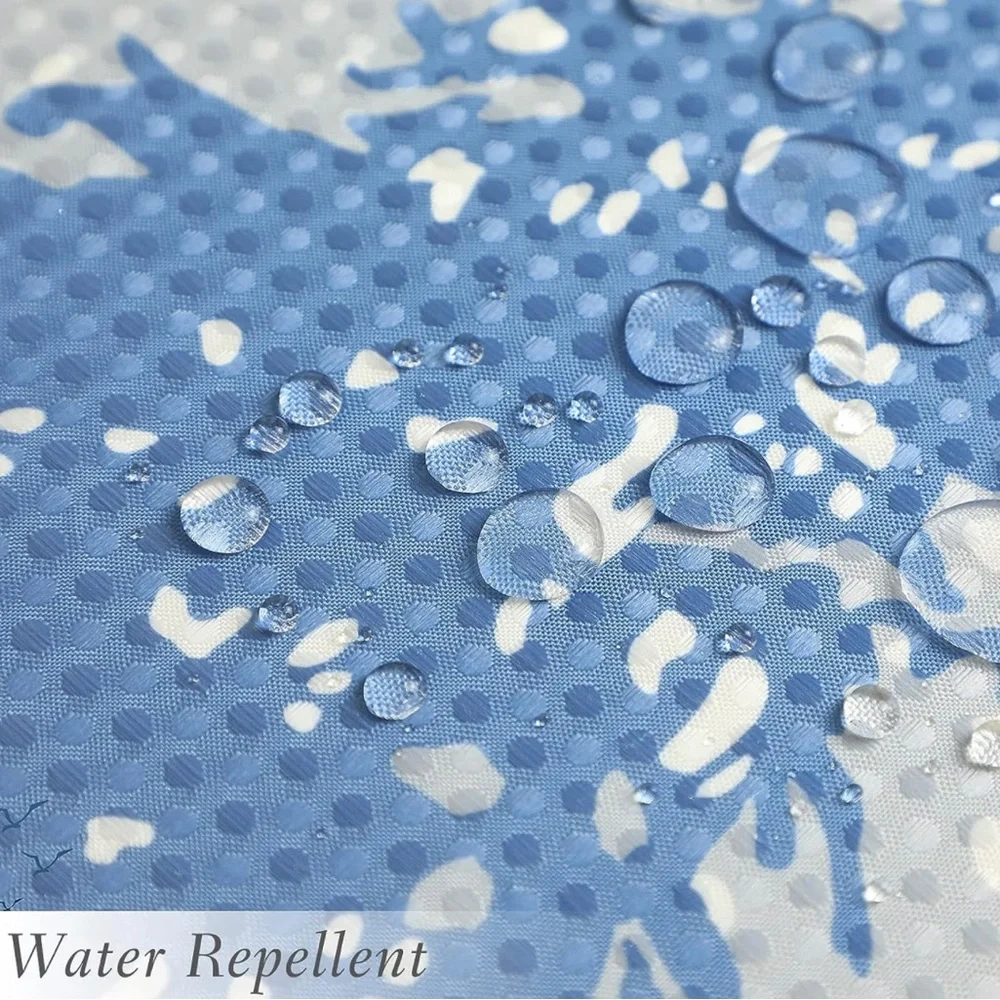 Blue and white water repellent fabric shower curtain by Hokibero - 72” x 72”